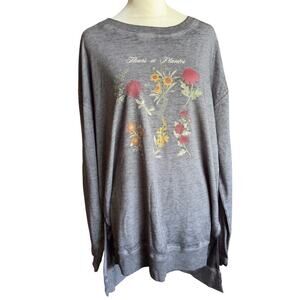 Angels Fleurs Et Plants Gray Long Sleeve Tunic, Top XL Lightweight